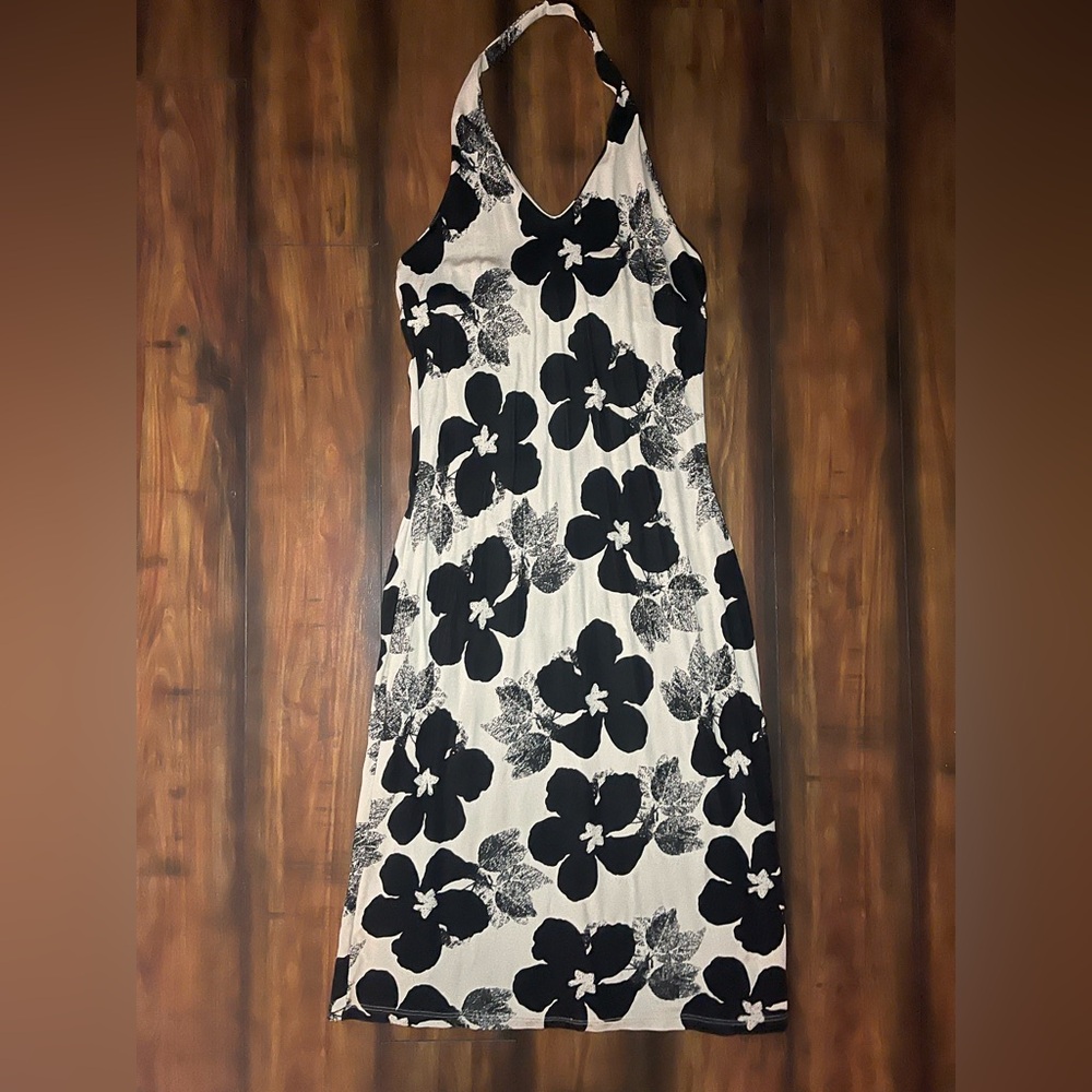 Banana Republic Black and Cream Floral Midi Dress